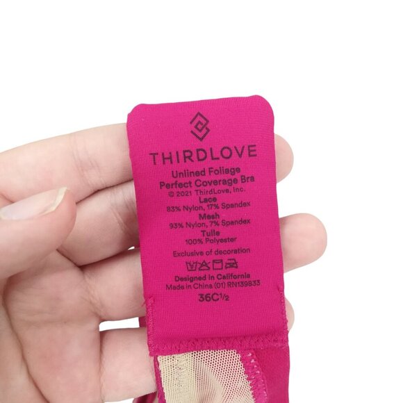 Thirdlove Unlined Foliage Perfect Coverage Lace Bra Size 36C 1/2 Pink Sheer - Picture 8 of 8